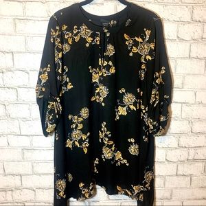 Torrid semi sheer black and yellow floral top